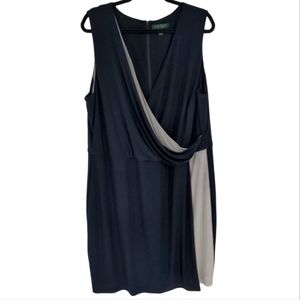 Lauren Ralph Lauren Maribella Two-Tone Faux Wrap Jersey‎ Dress Navy Size 20 W